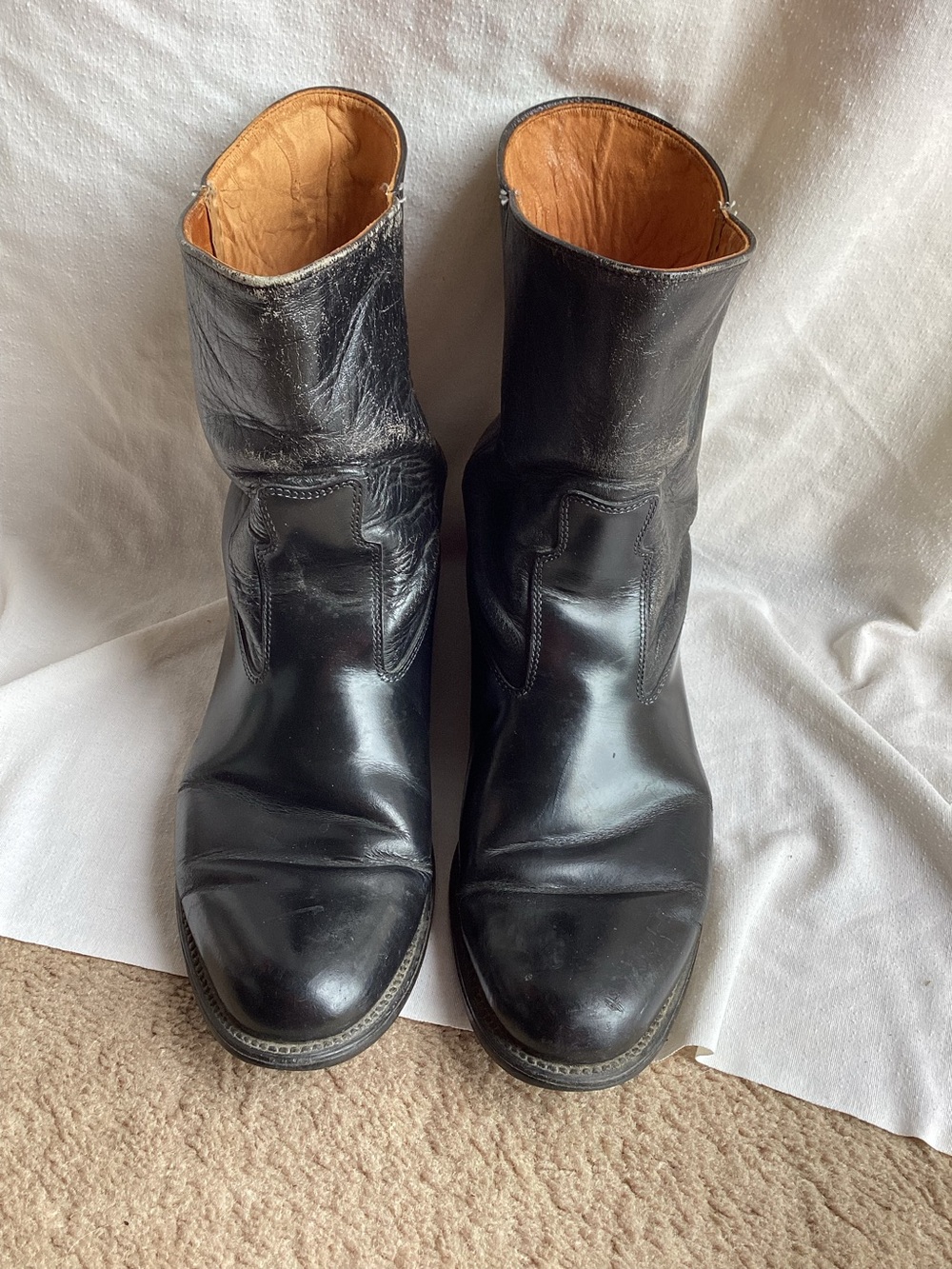 Men's Black Leather Pull-On Motorcycle Boots
